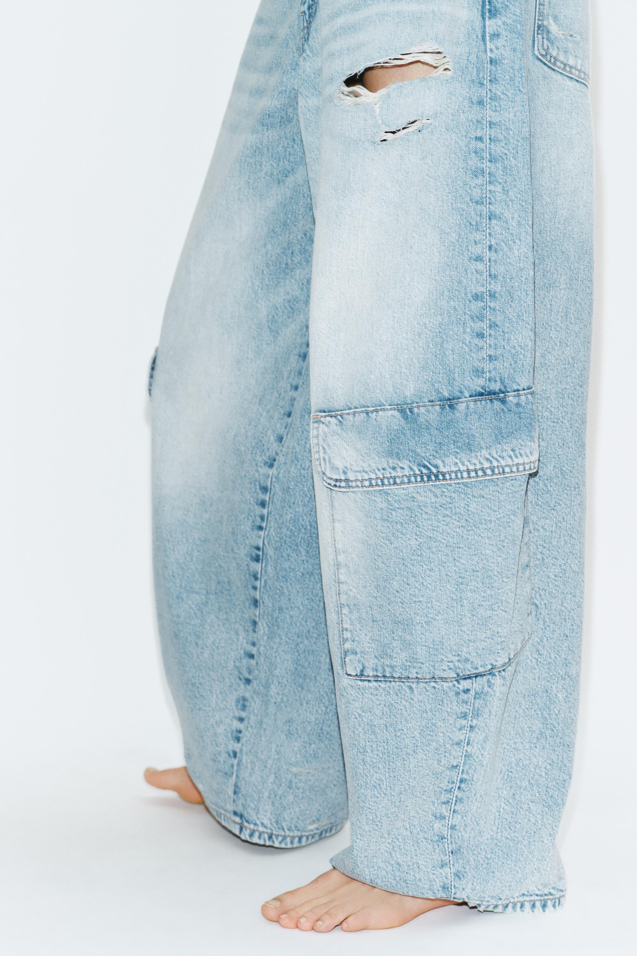 TRF OVERSIZED MID-RISE RIPPED CARGO JEANS